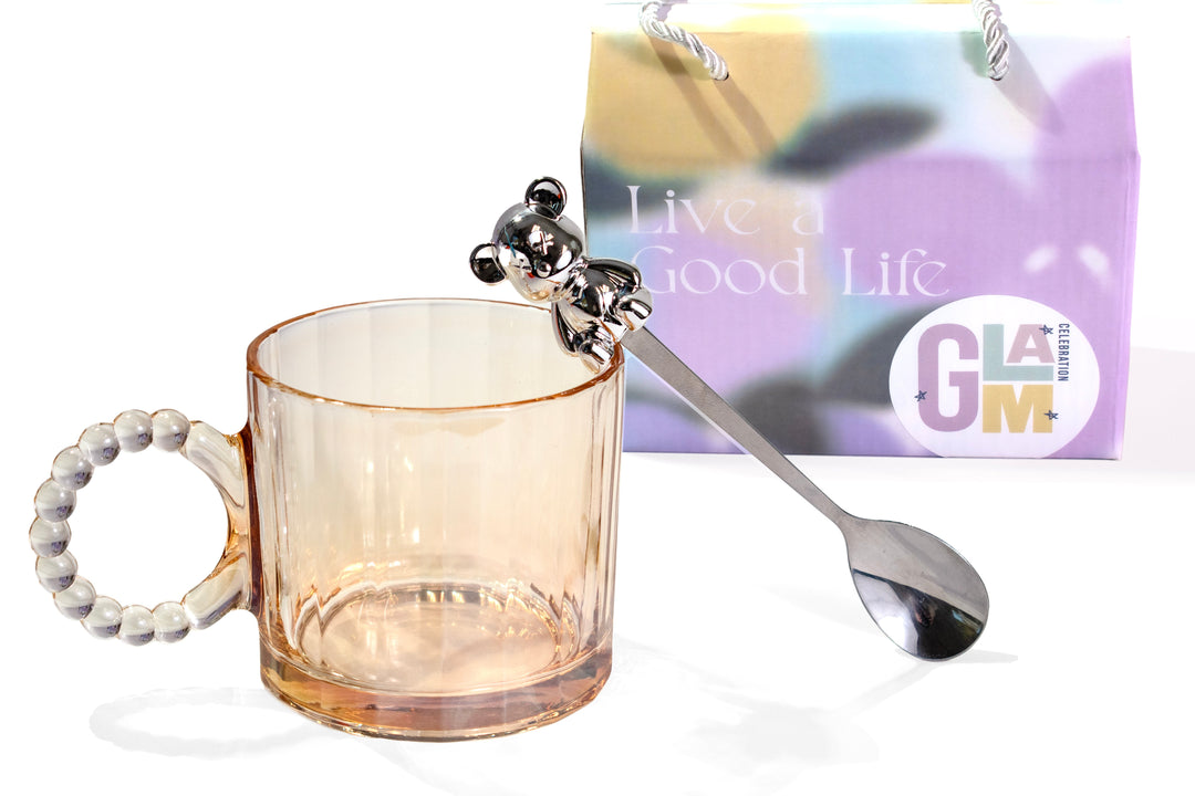 Glass Coffee Mug Set with Stirrer & Gift Box - Borosilicate Tea Cups for Women