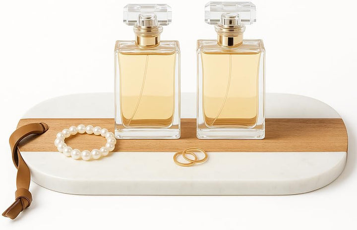 Oblong Personalized Charcuterie Board – Marble & Acacia Wood with Leather Strap | Glam Celebration