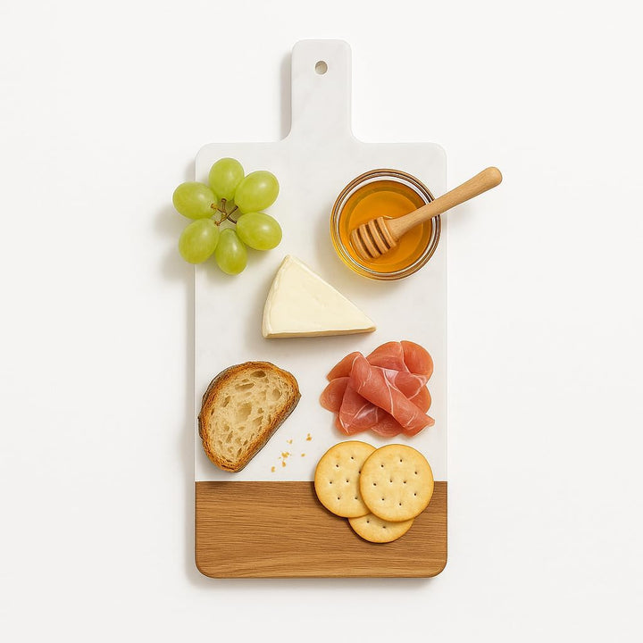 Personalized Charcuterie Board Gift Set - Marble & Wood Cheese Board with Handle