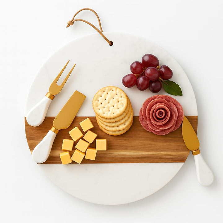 Round Marble & Acacia Wood Cheese Board