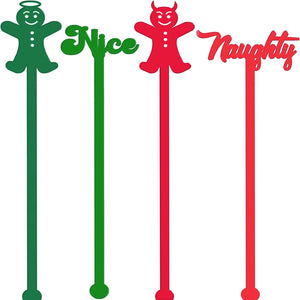 Team Naughty & Nice Drink Stirrers - Red & Green Party Favors