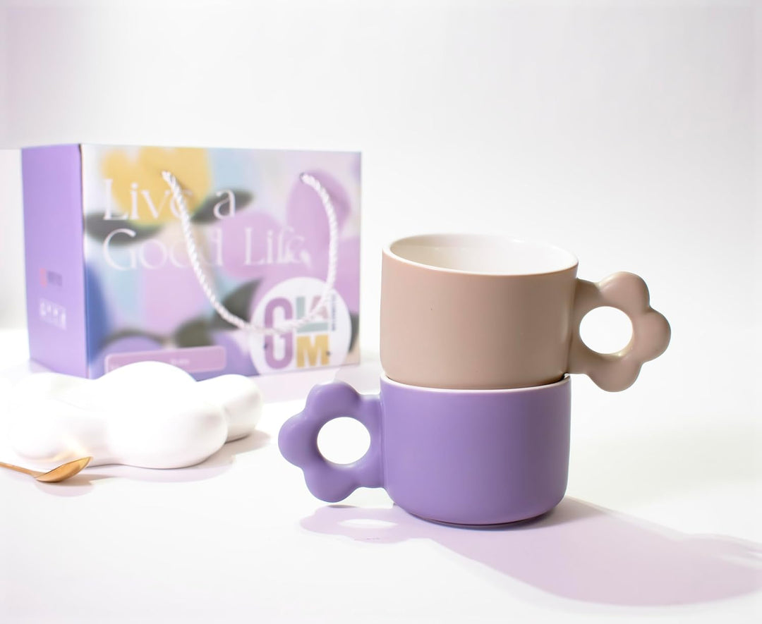 Coffee Mug with Flower Shaped Handle & Cloud Saucer
