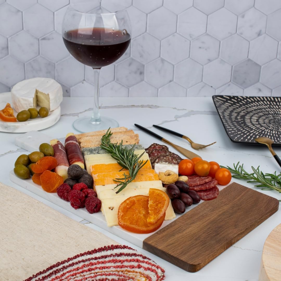 Personalized Charcuterie Board Gift Set - Marble & Wood Cheese Board with Handle