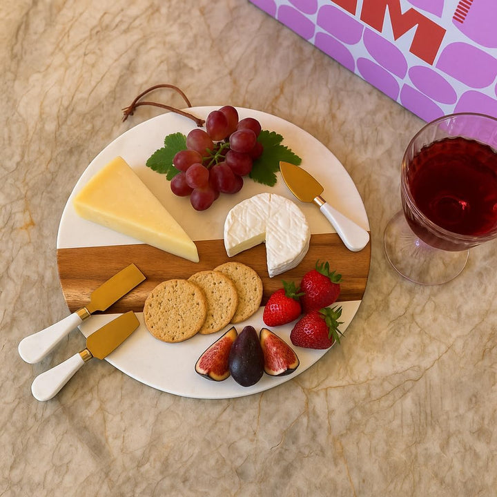 Round Marble & Acacia Wood Cheese Board