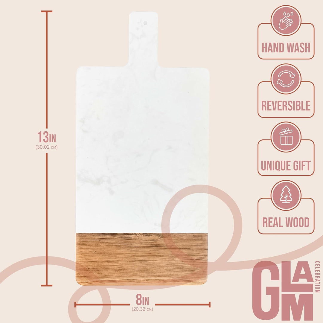 Personalized Charcuterie Board Gift Set - Marble & Wood Cheese Board with Handle