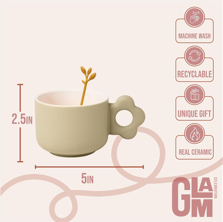 Coffee Mug with Flower Shaped Handle & Cloud Saucer