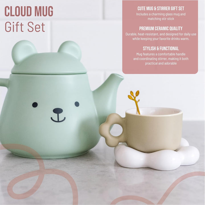 Coffee Mug with Flower Shaped Handle & Cloud Saucer
