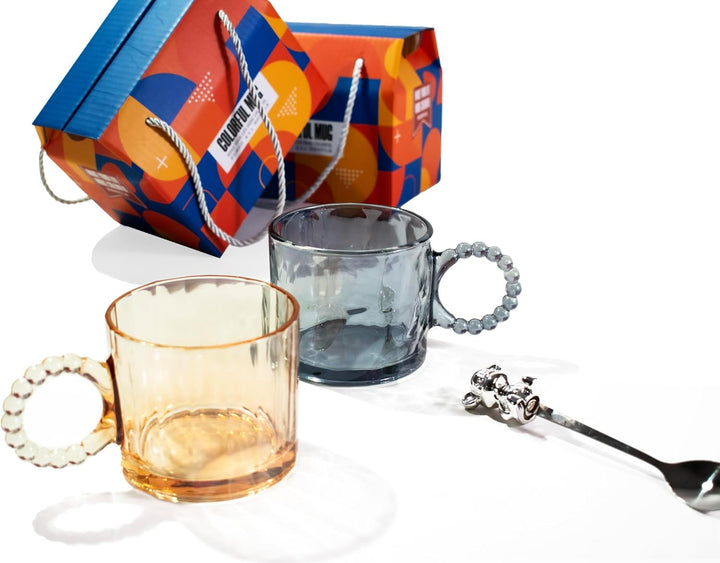 Glass Coffee Cups Gift Set with Stirrer and Gift Box