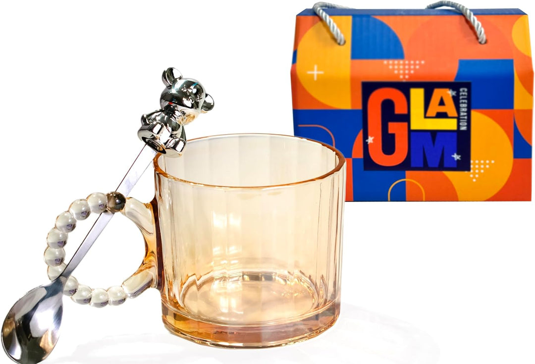 Glass Coffee Cups Gift Set with Stirrer and Gift Box