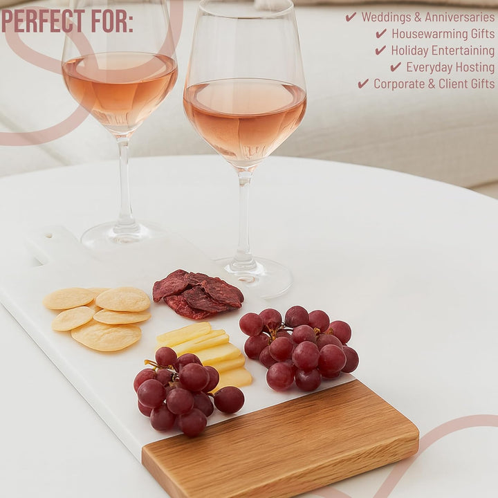 Personalized Charcuterie Board Gift Set - Marble & Wood Cheese Board with Handle