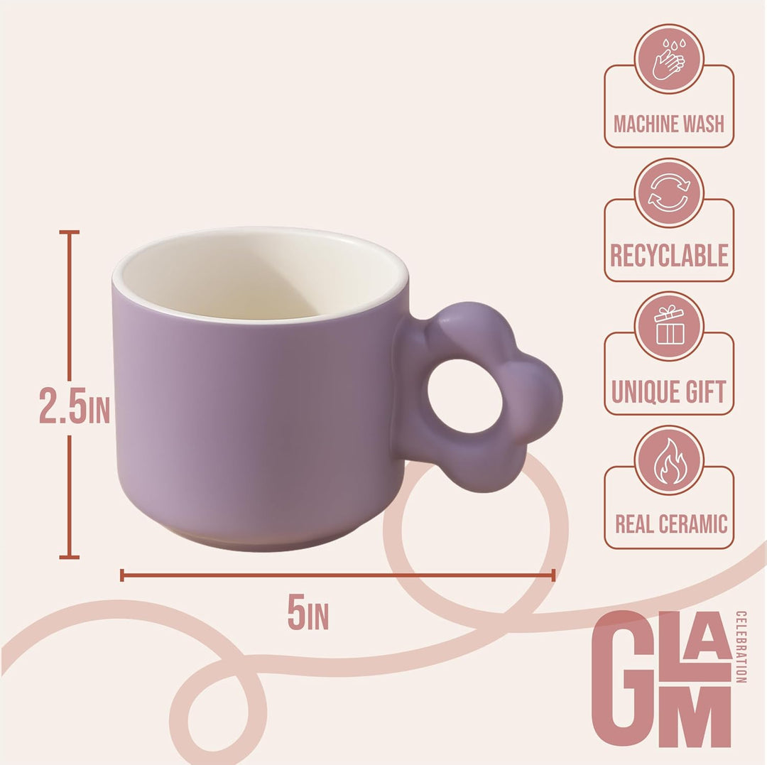 Coffee Mug with Flower Shaped Handle & Cloud Saucer