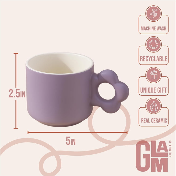 Coffee Mug with Flower Shaped Handle & Cloud Saucer