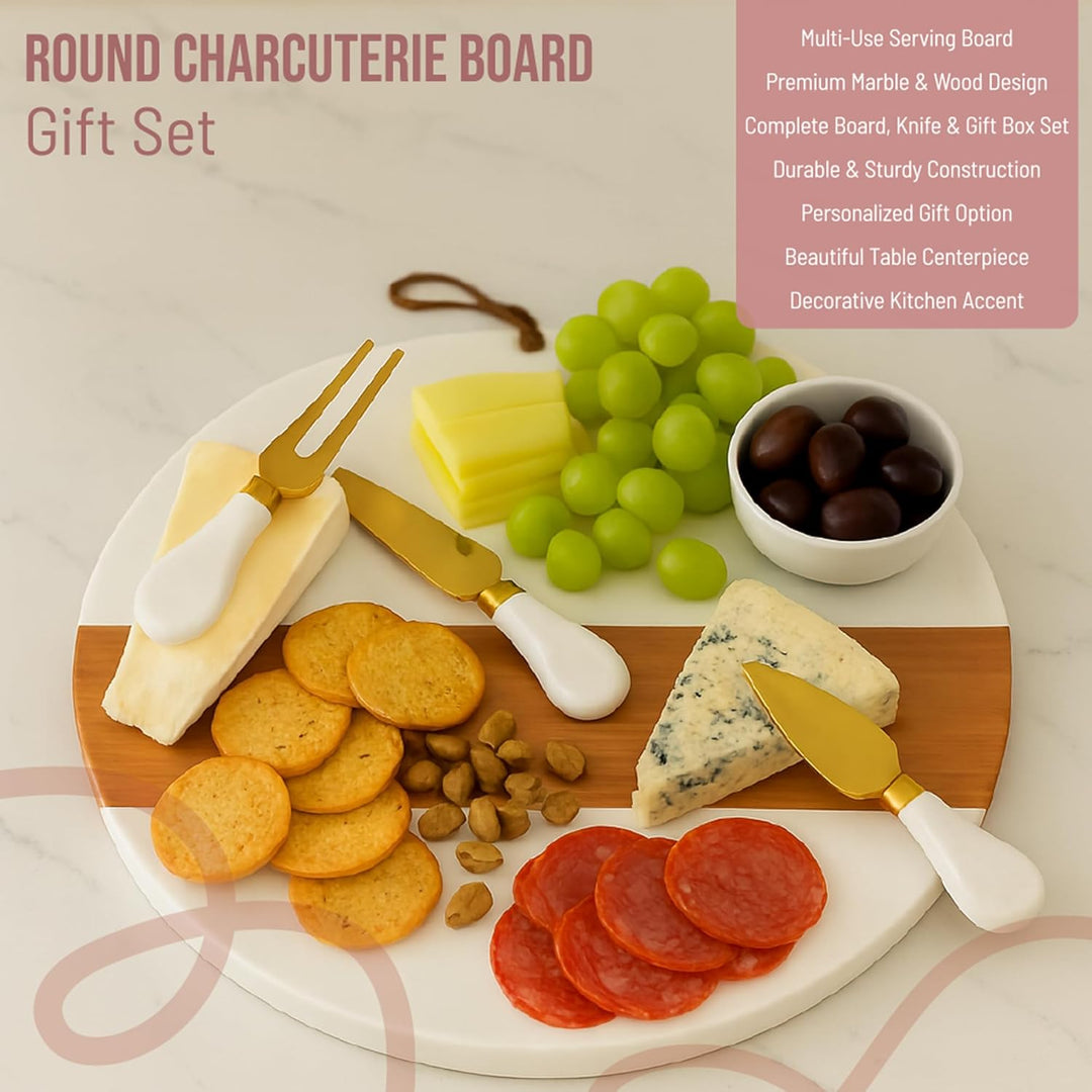 Round Marble & Acacia Wood Cheese Board