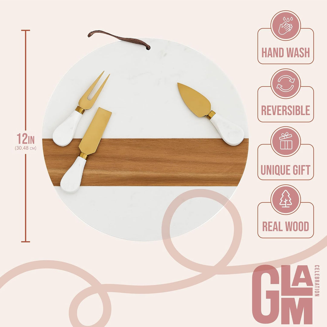 Round Marble & Acacia Wood Cheese Board