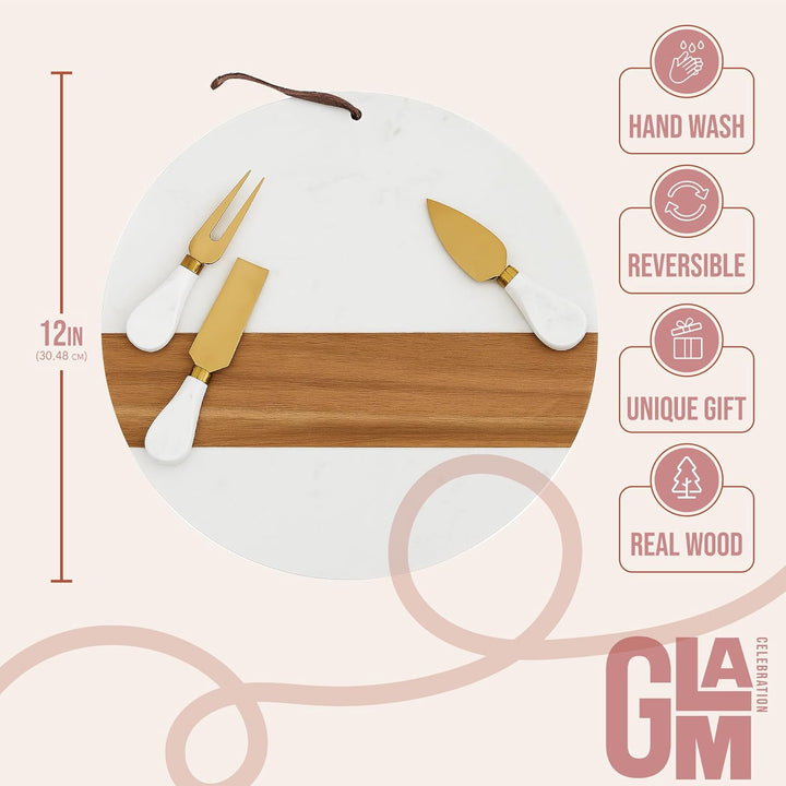 Round Marble & Acacia Wood Cheese Board