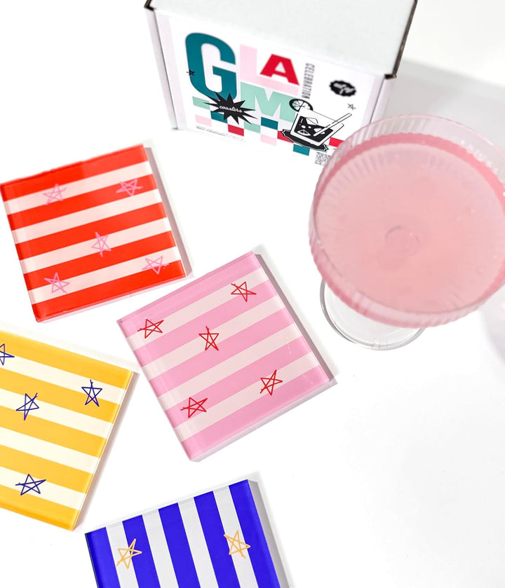 Acrylic Coasters Set – Bright Colorful Drink Coasters