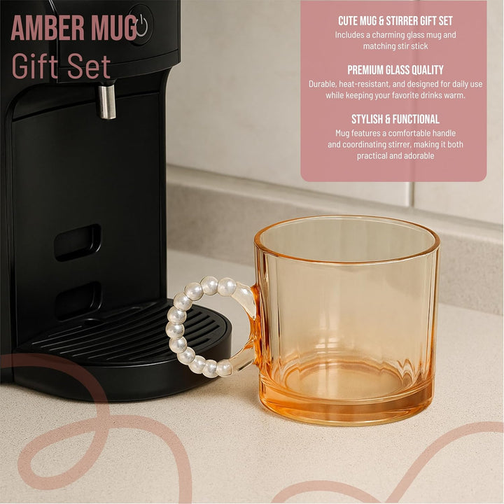 Glass Coffee Cups Gift Set with Stirrer and Gift Box