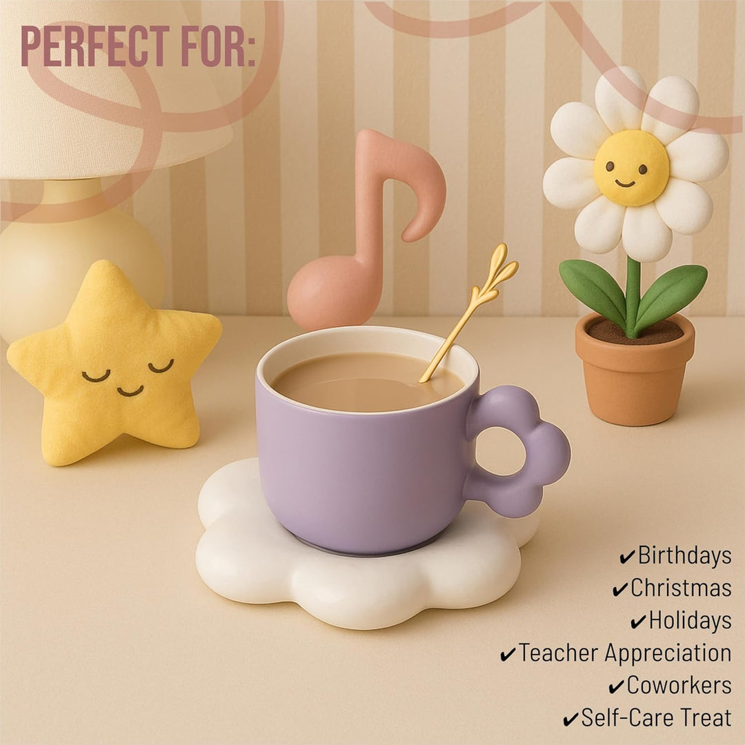 Coffee Mug with Flower Shaped Handle & Cloud Saucer