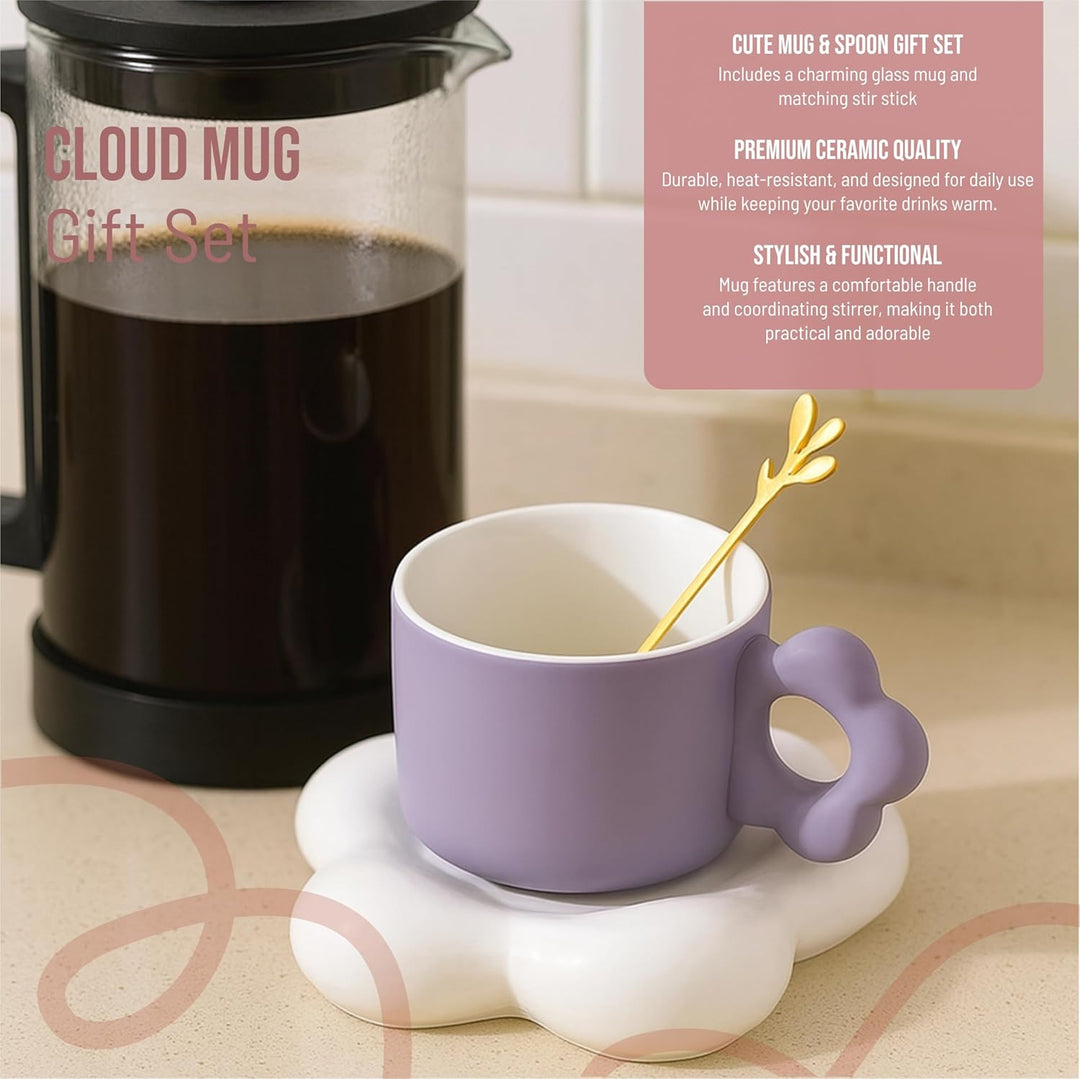Coffee Mug with Flower Shaped Handle & Cloud Saucer