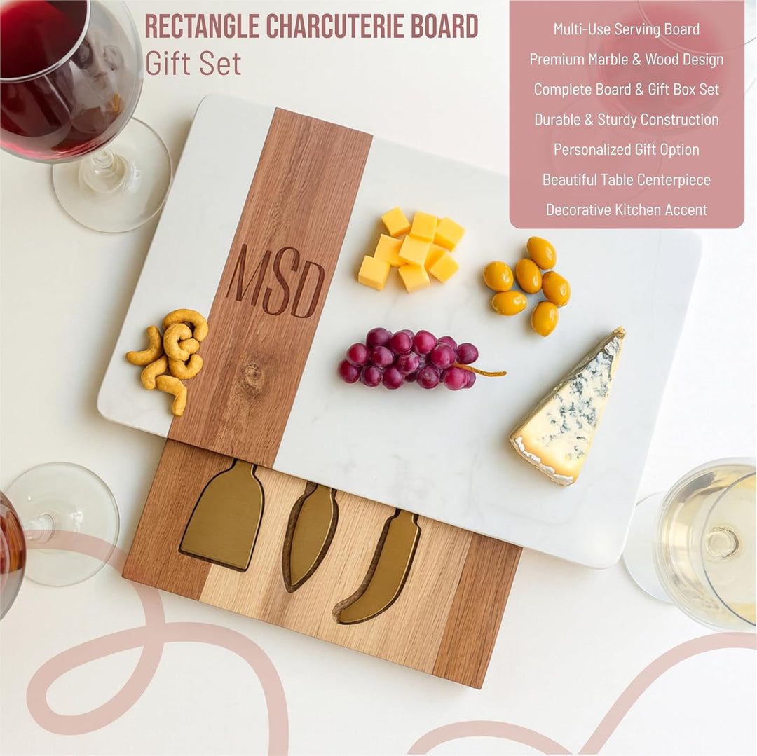 Marble and Wood Charcuterie Board with Gold Cheese Knives