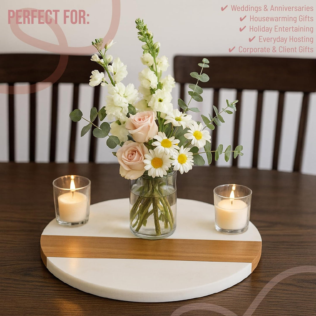 Round Marble & Acacia Wood Cheese Board