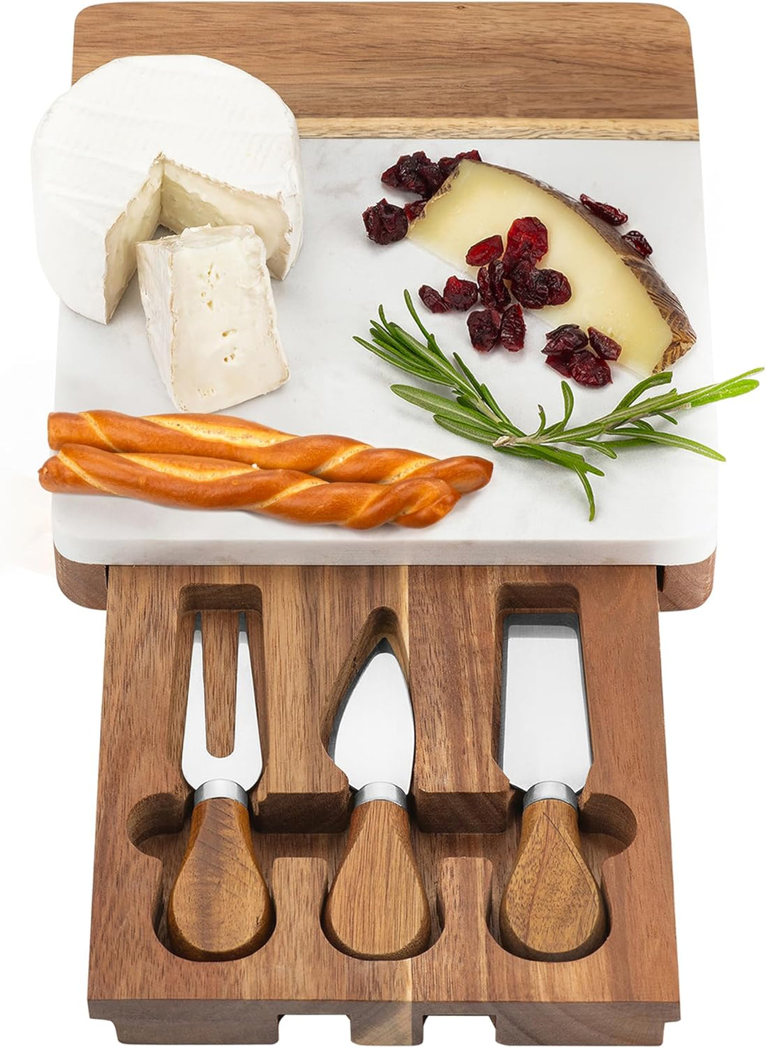 Mini Square Marble and Wood Board with Cheese Knives