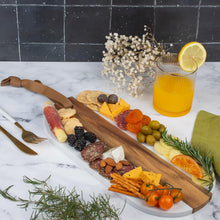 Load image into Gallery viewer, Oblong Personalized Charcuterie Board – Marble &amp; Acacia Wood with Leather Strap | Glam Celebration
