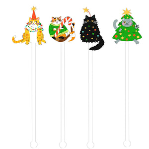 4 Pcs Christmas Cat Cocktail Sticks