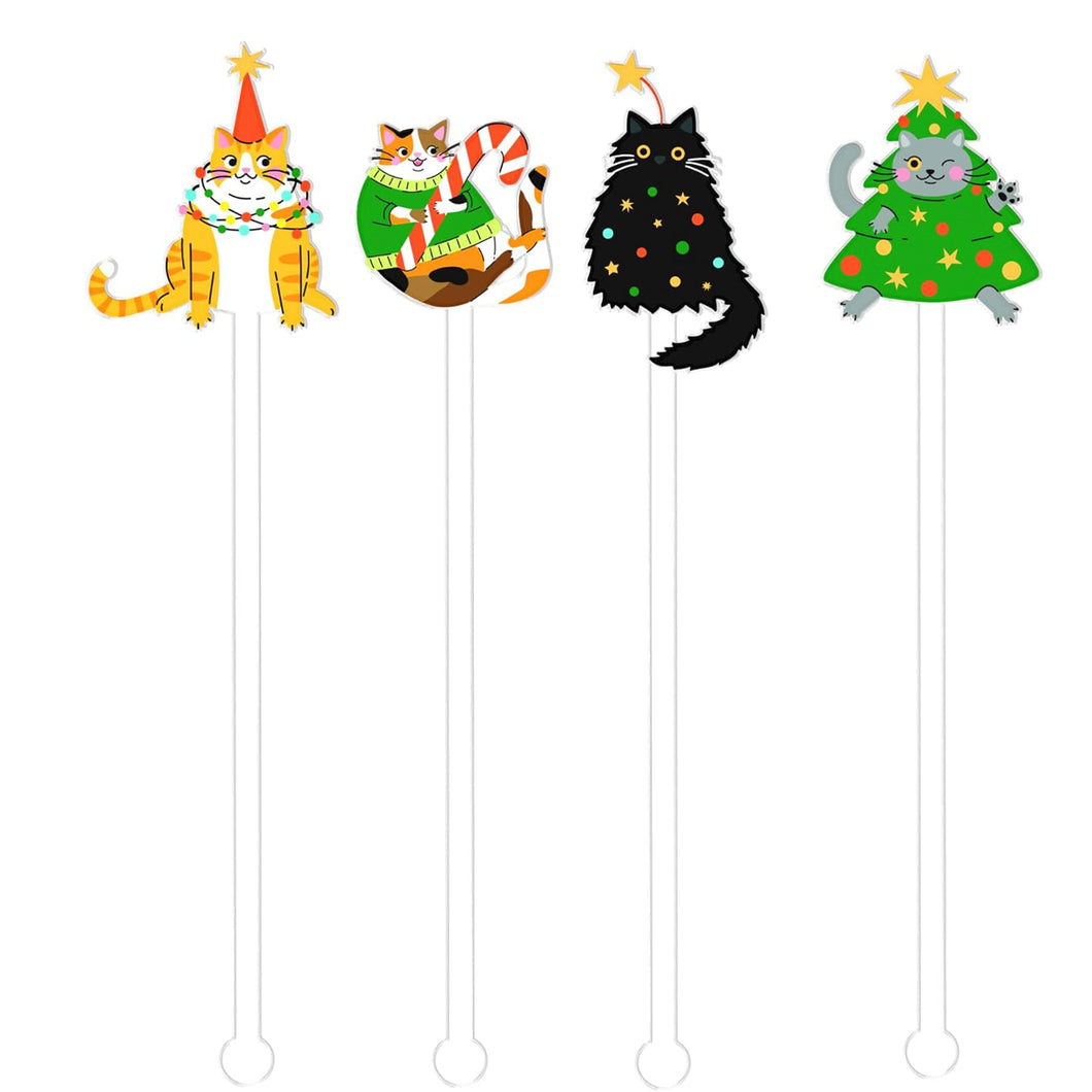 4 Pcs Christmas Cat Cocktail Sticks