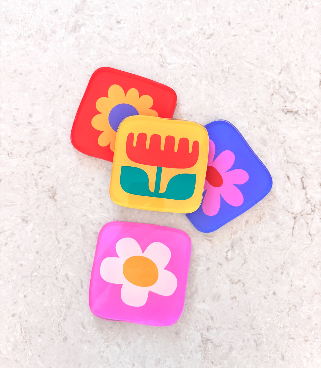 Floral Coaster Set – Colorful 70s-Inspired Acrylic Coasters (Set of 4)