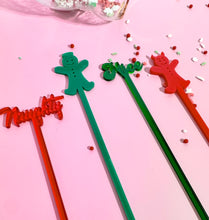 Load image into Gallery viewer, Team Naughty &amp; Nice Drink Stirrers - Red &amp; Green Party Favors
