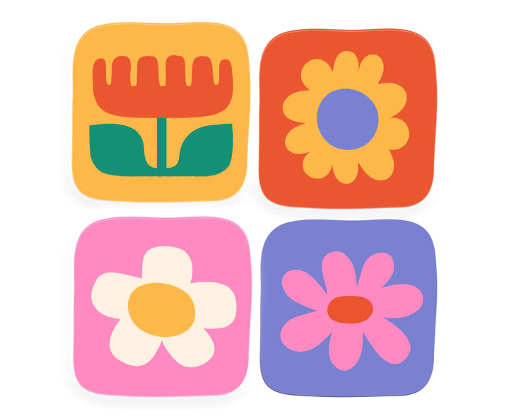 Floral Coaster Set – Colorful 70s-Inspired Acrylic Coasters (Set of 4)